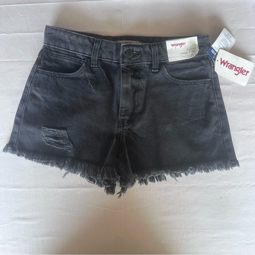 Wrangler Women's Distressed Black Jean Shorts.